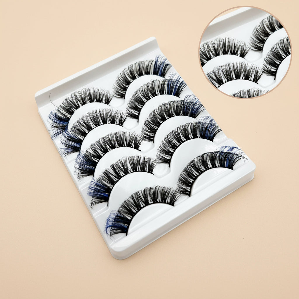 Faux Cils 3D Colorés en Fourrure de Vison Synthétique – Mélange Rose, Bleu, Rouge et Blanc