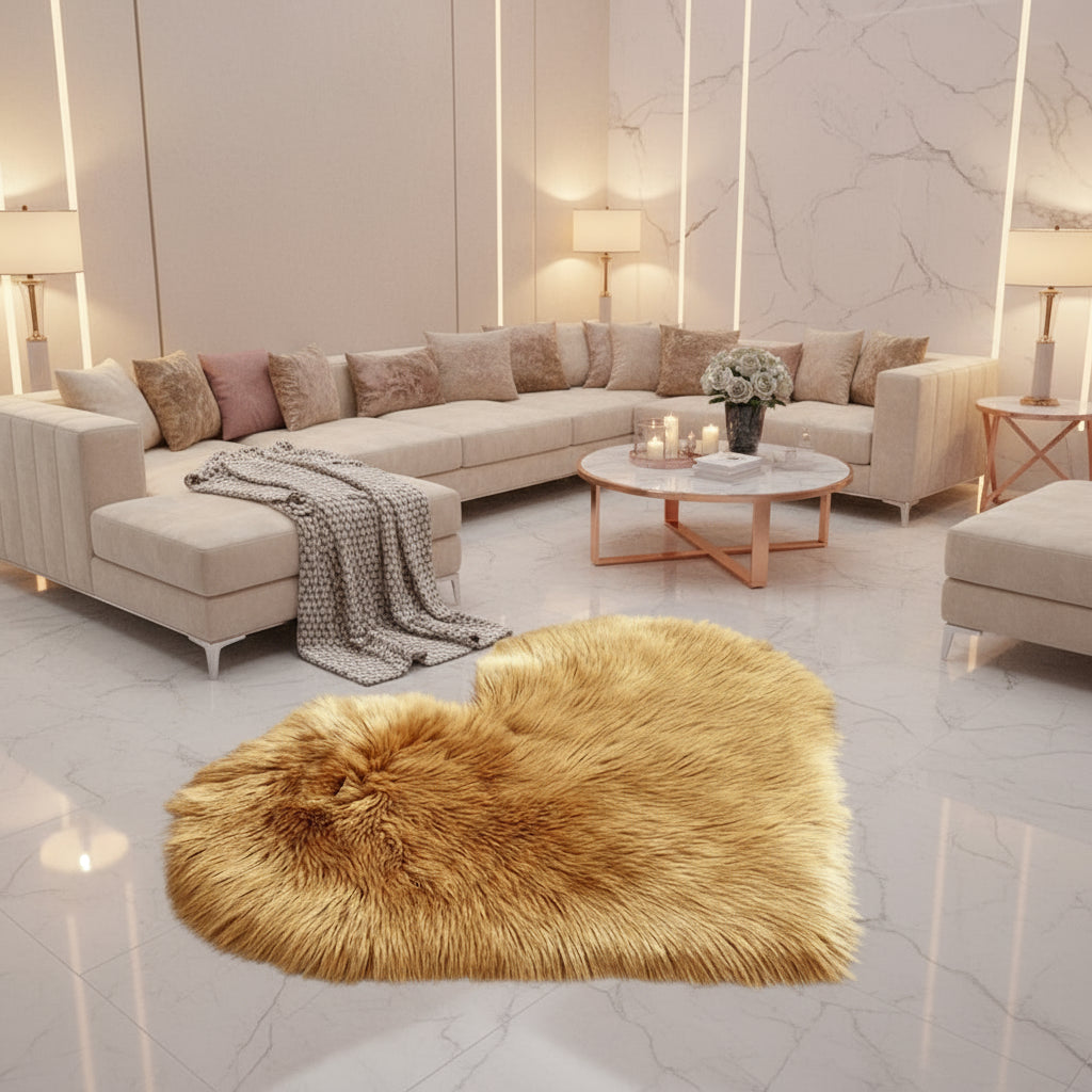 Tapis Cœur en Fausse Fourrure