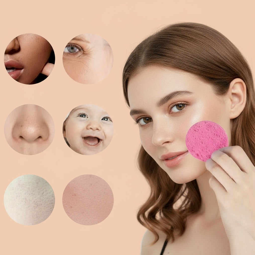 Éponges Visage Naturelles Compressées – 100 % Cellulose – Nettoyage & Démaquillage