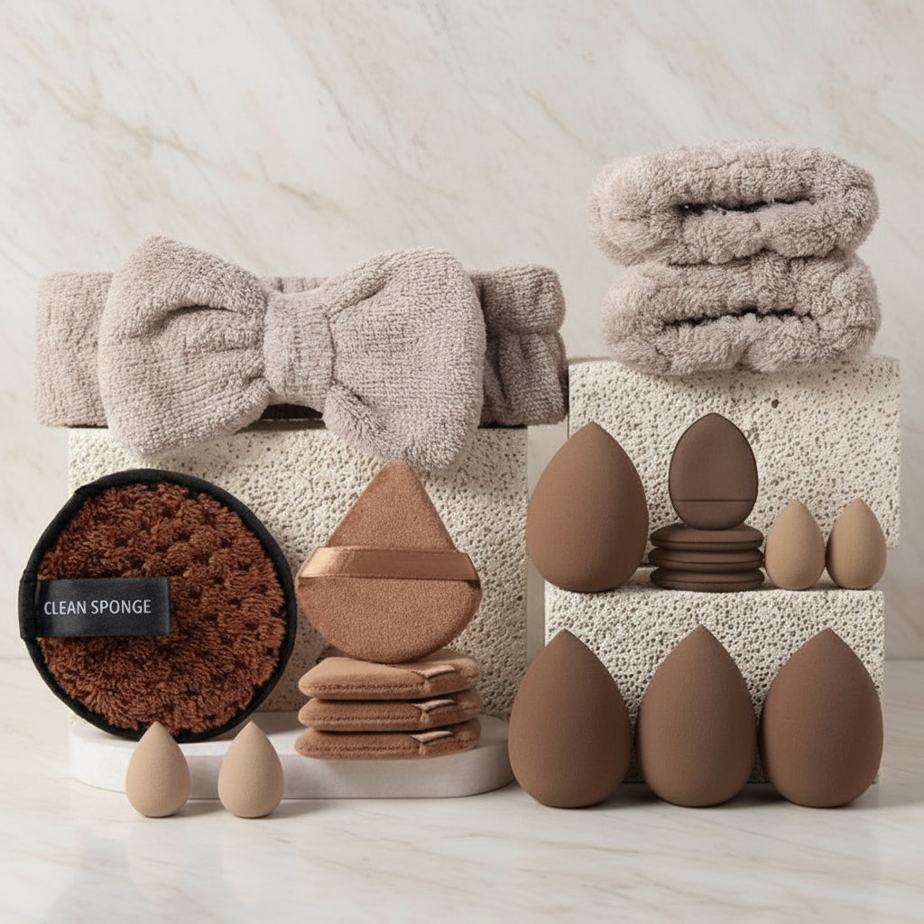 Lot Complet 40 Pièces Outils de Maquillage et de Soin – Ensemble Professionnel avec Pinceaux, Éponges et Accessoires de Nettoyage