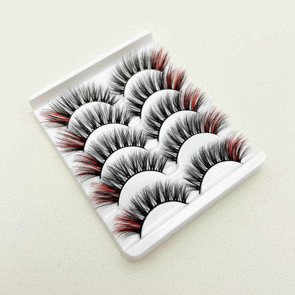 Faux Cils 3D Colorés en Fourrure de Vison Synthétique – Mélange Rose, Bleu, Rouge et Blanc