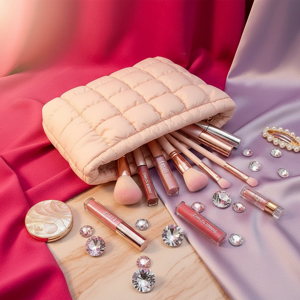 Grande Trousse Makeup Matelassée – Pochette Colorée et Spacieuse