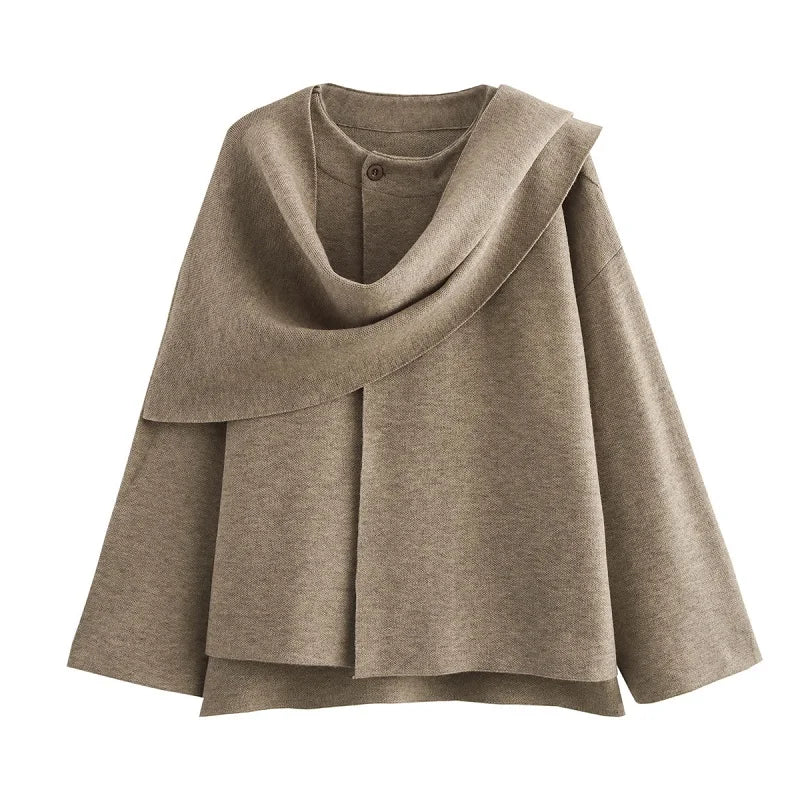 Manteau Doux à Écharpe Asymétrique