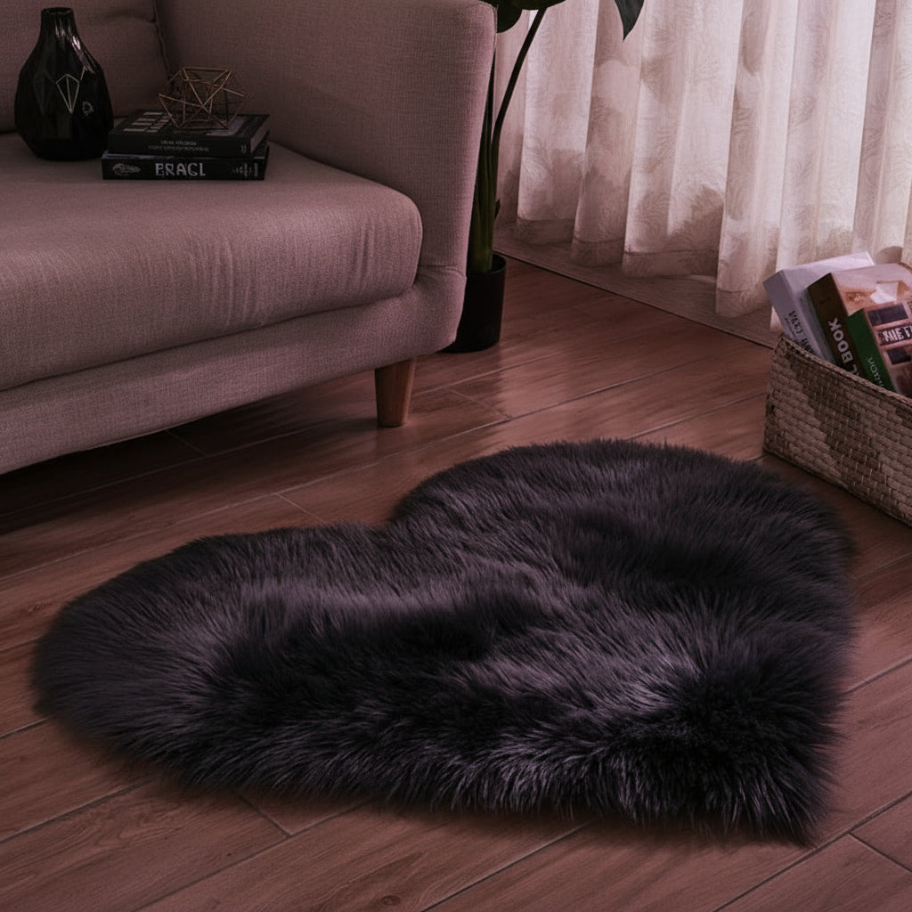 Tapis Cœur en Fausse Fourrure
