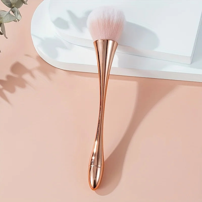 Pinceau Éventail Rose Doré – Pinceau Doux pour Poudre, Blush et Enlumineur