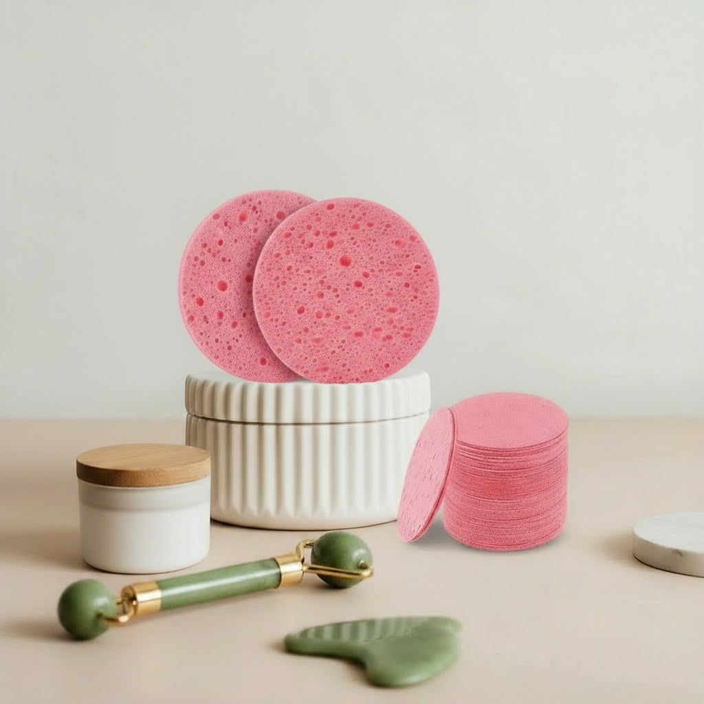 Éponges Visage Naturelles Compressées – 100 % Cellulose – Nettoyage & Démaquillage