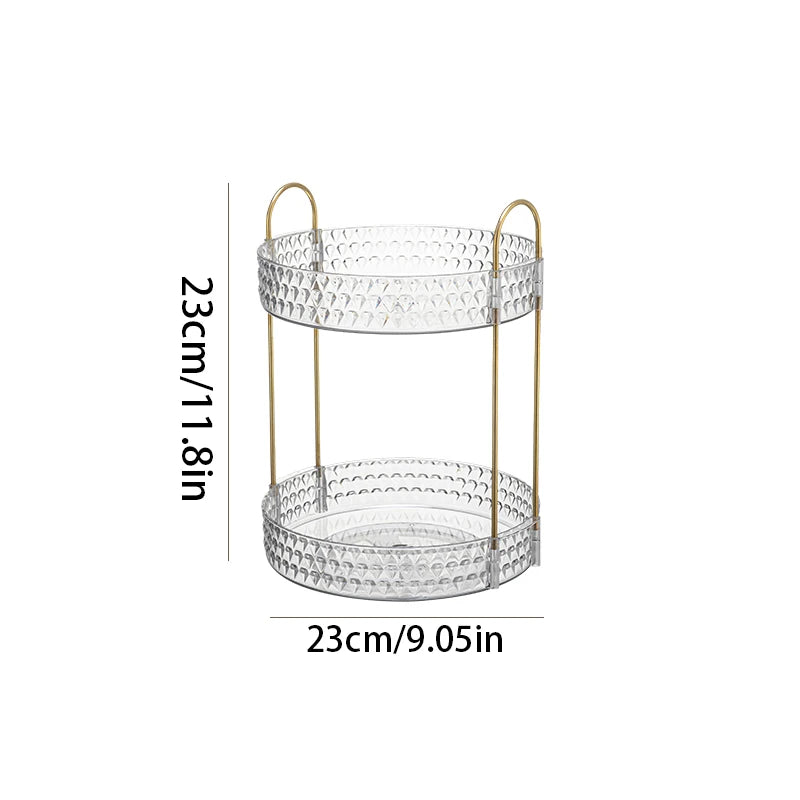 Organisateur Cosmétique Rotatif 360° à 3 Niveaux – Design Diamant Transparent et Doré