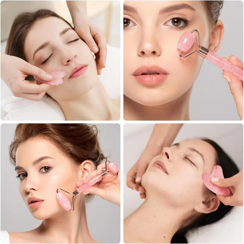 Set 2 en 1 Roller & Gua Sha Glacés – Massage Visage, Cou & Yeux Liftant et Défatigant