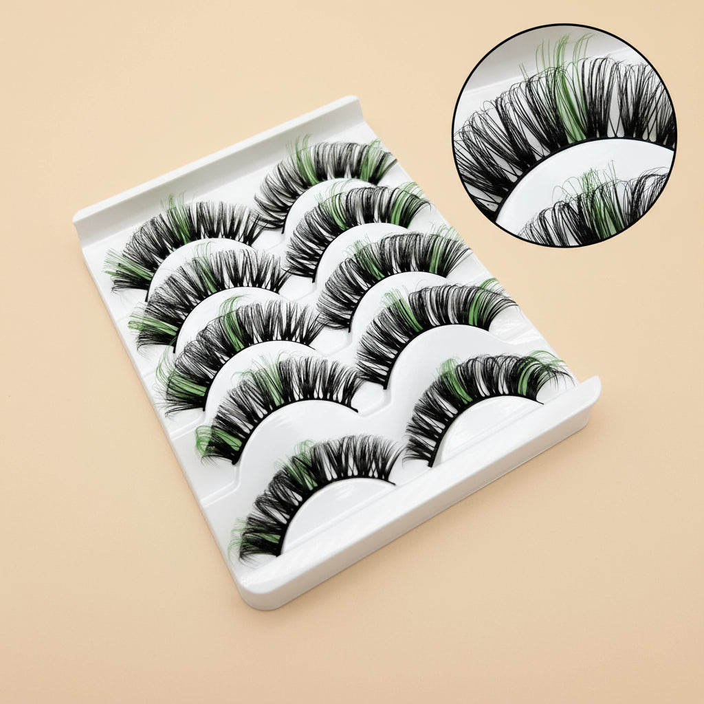Faux Cils 3D Colorés en Fourrure de Vison Synthétique – Mélange Rose, Bleu, Rouge et Blanc