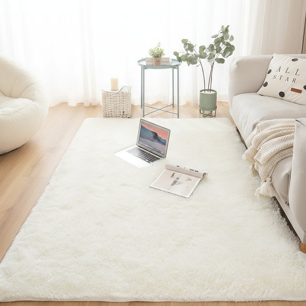 Tapis blanc duveteux épais – Déco douce