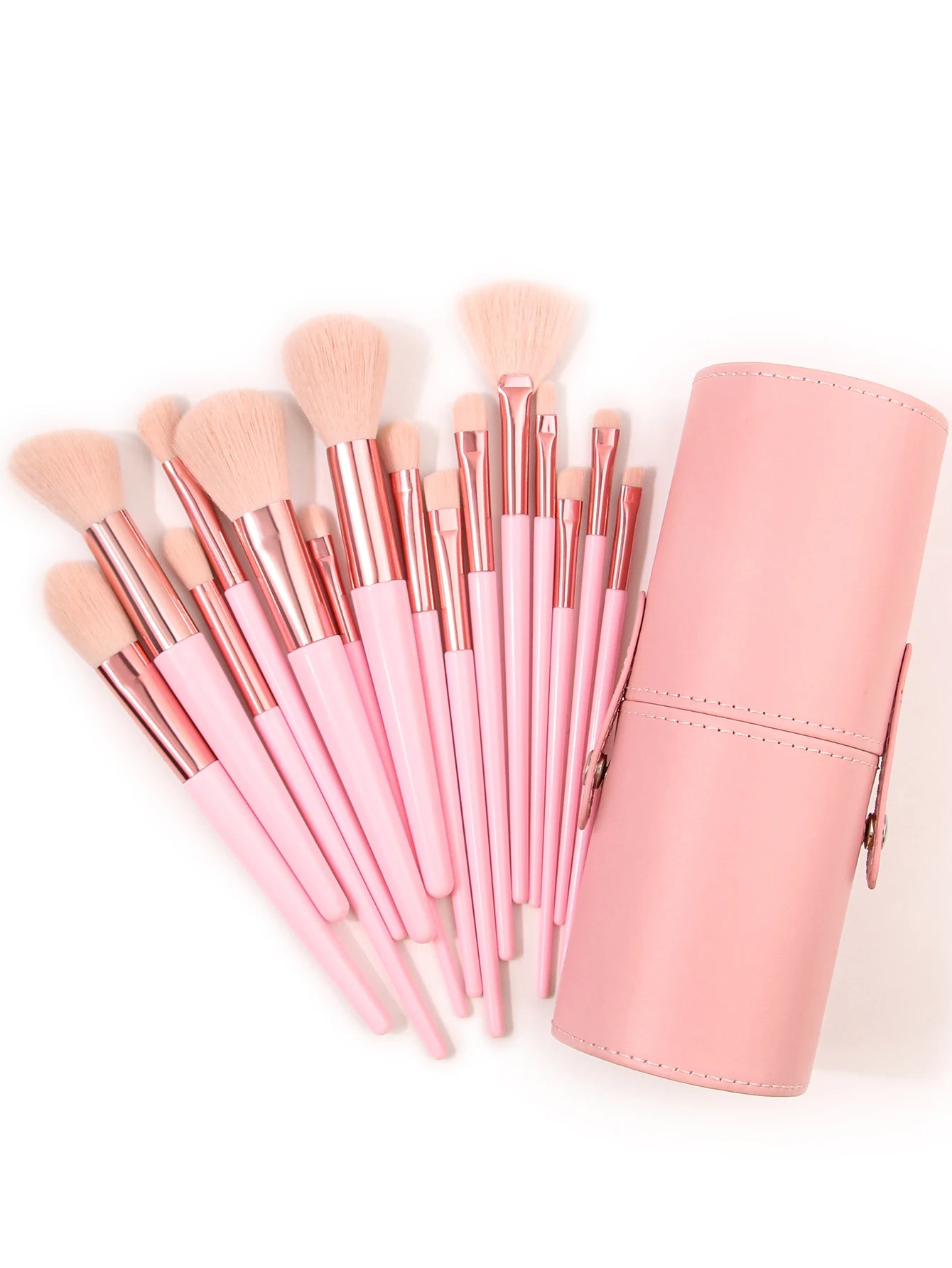 Set de 15 pinceaux de maquillage pour débutants – Manche rose, poils résistants, portable et facile à utiliser