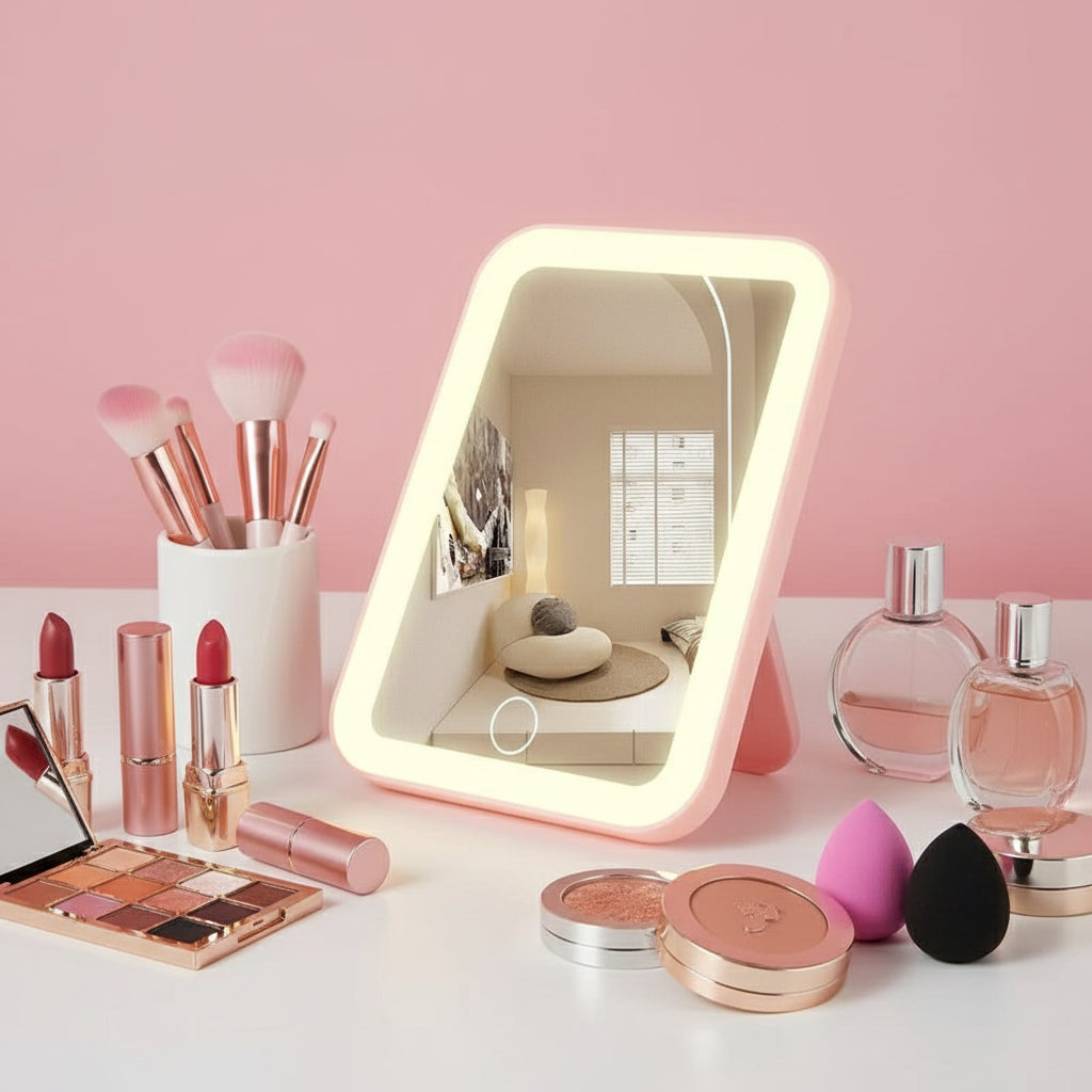 Miroir de Maquillage LED Portable 3 Couleurs avec Écran Tactile