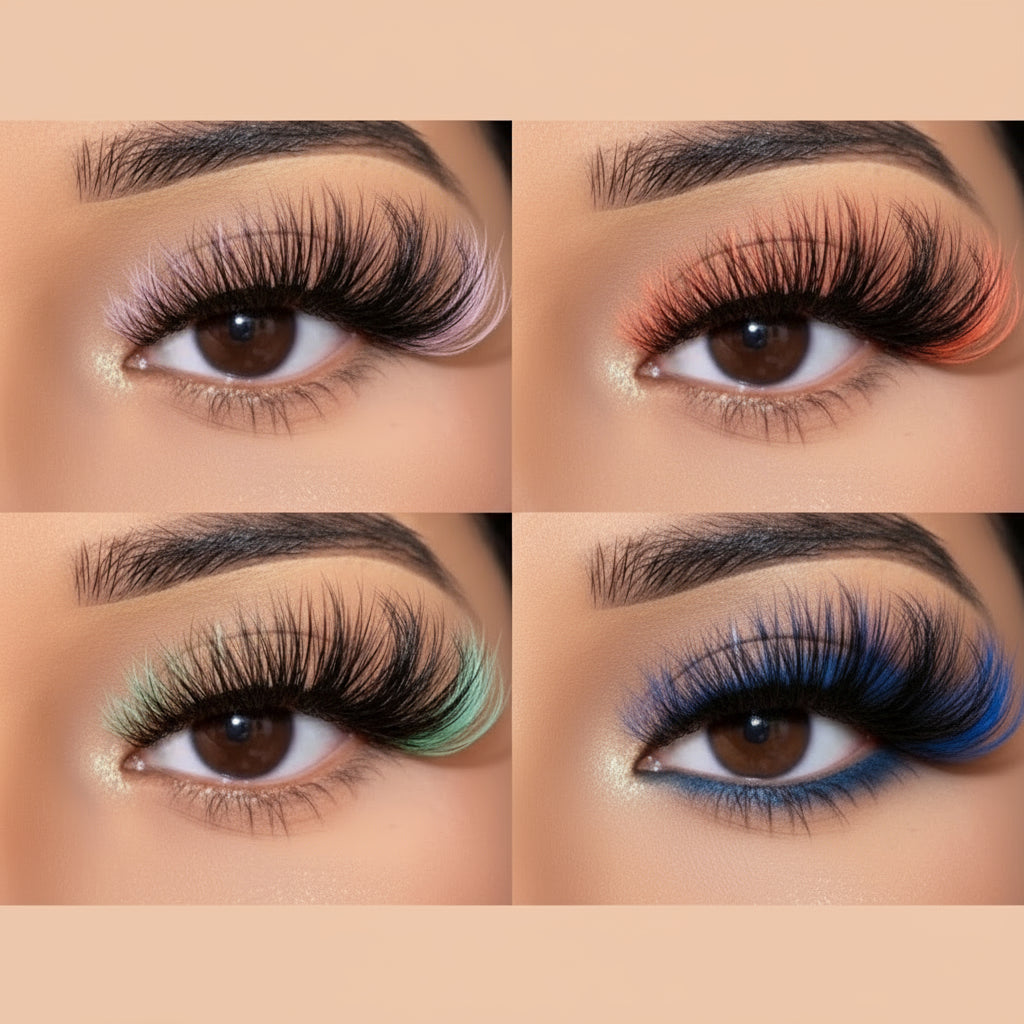 Faux Cils 3D Colorés en Fourrure de Vison Synthétique – Mélange Rose, Bleu, Rouge et Blanc