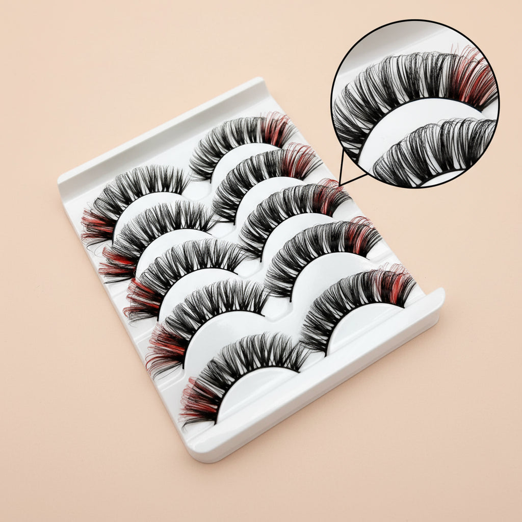 Faux Cils 3D Colorés en Fourrure de Vison Synthétique – Mélange Rose, Bleu, Rouge et Blanc