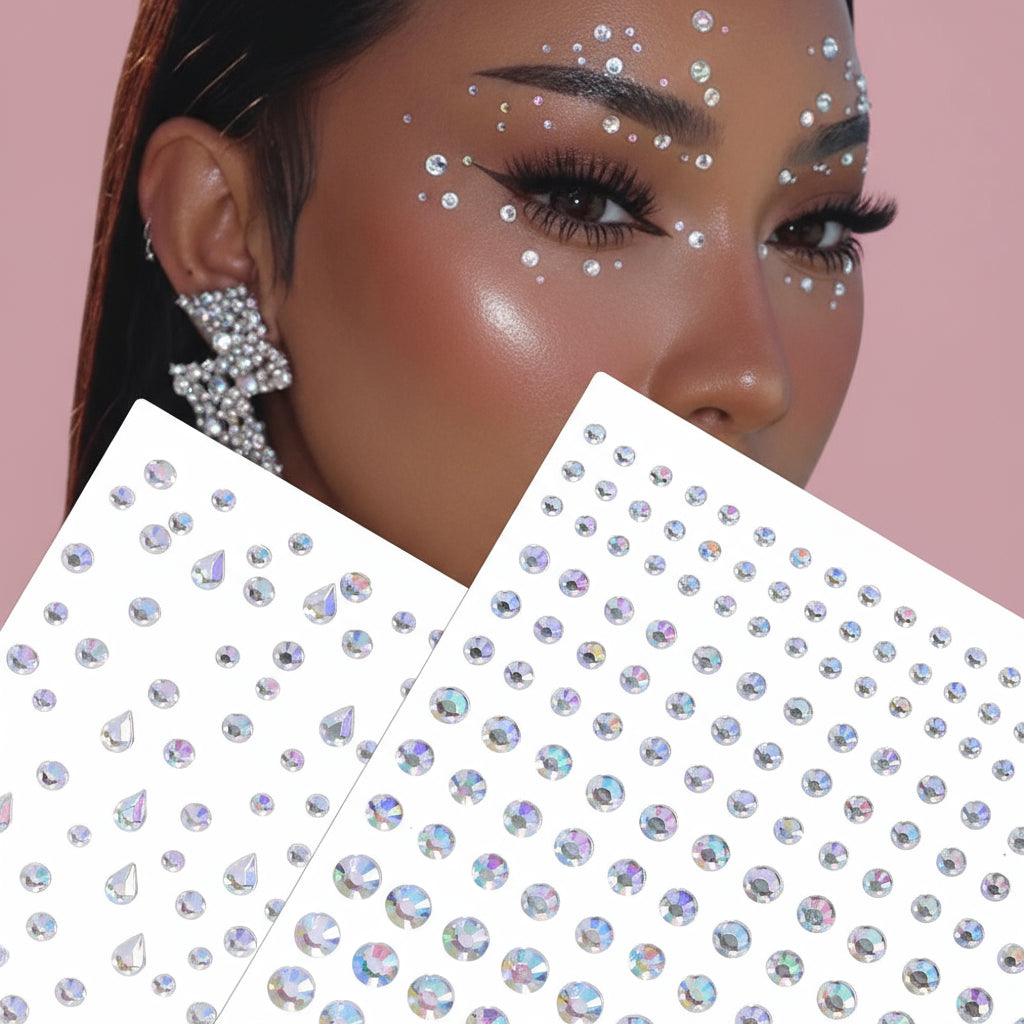 Plaquettes de Strass Autocollants 3D pour Visage & Yeux – Tatouages Éphémères Diamantés pour Maquillage