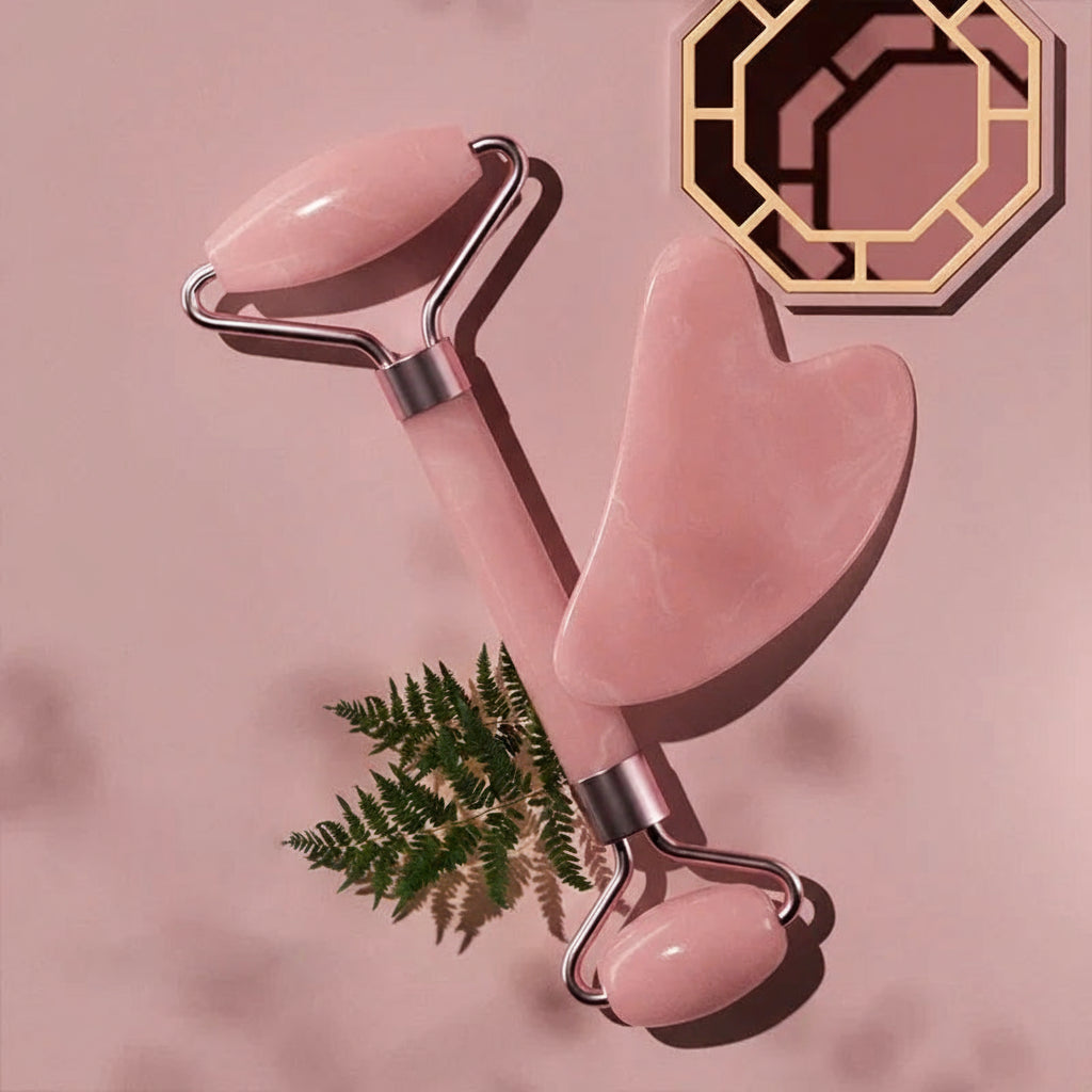 Rouleau de Jade Rose & Gua Sha – Massage Visage Anti-Âge et Éclat Naturel