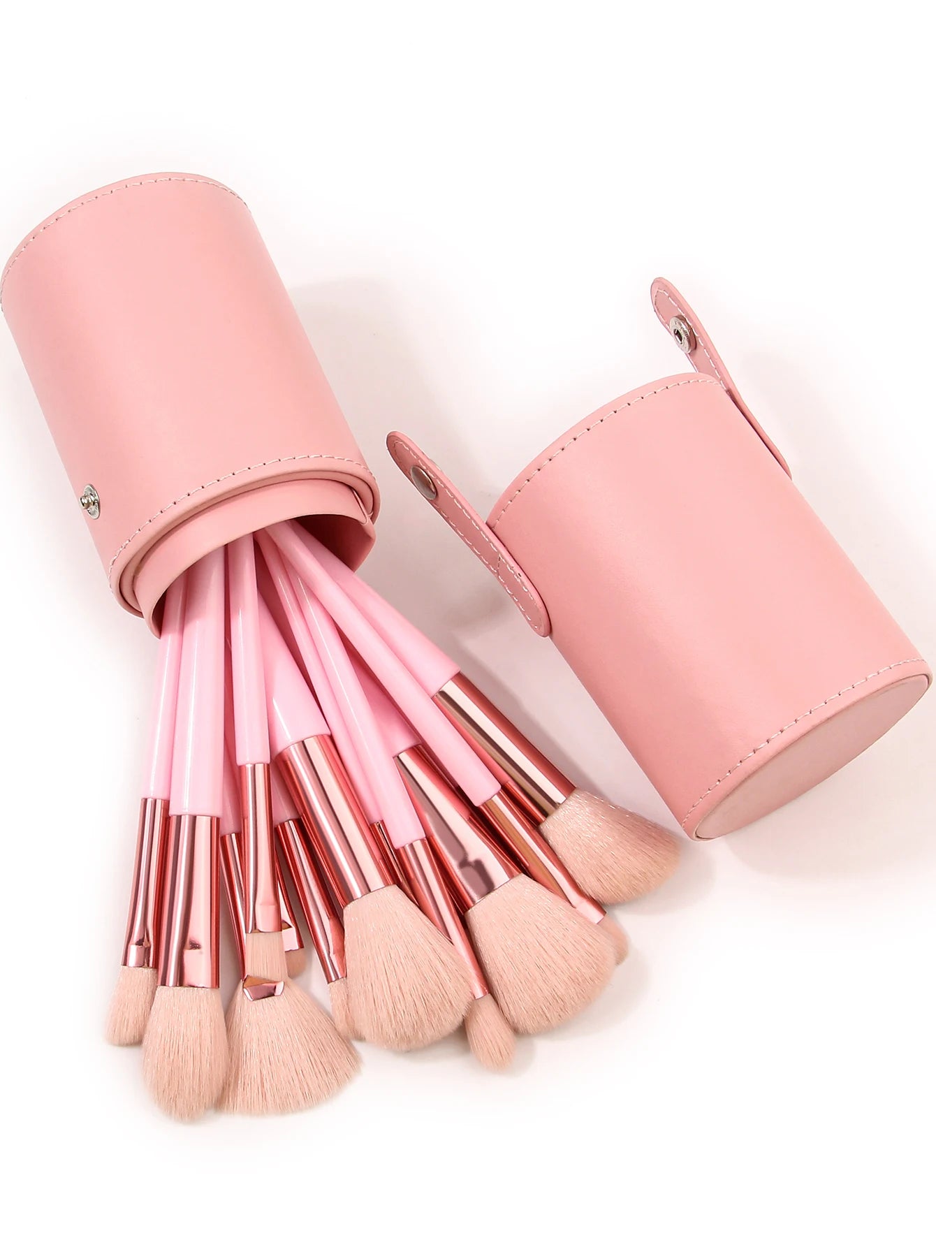 Set de 15 pinceaux de maquillage pour débutants – Manche rose, poils résistants, portable et facile à utiliser