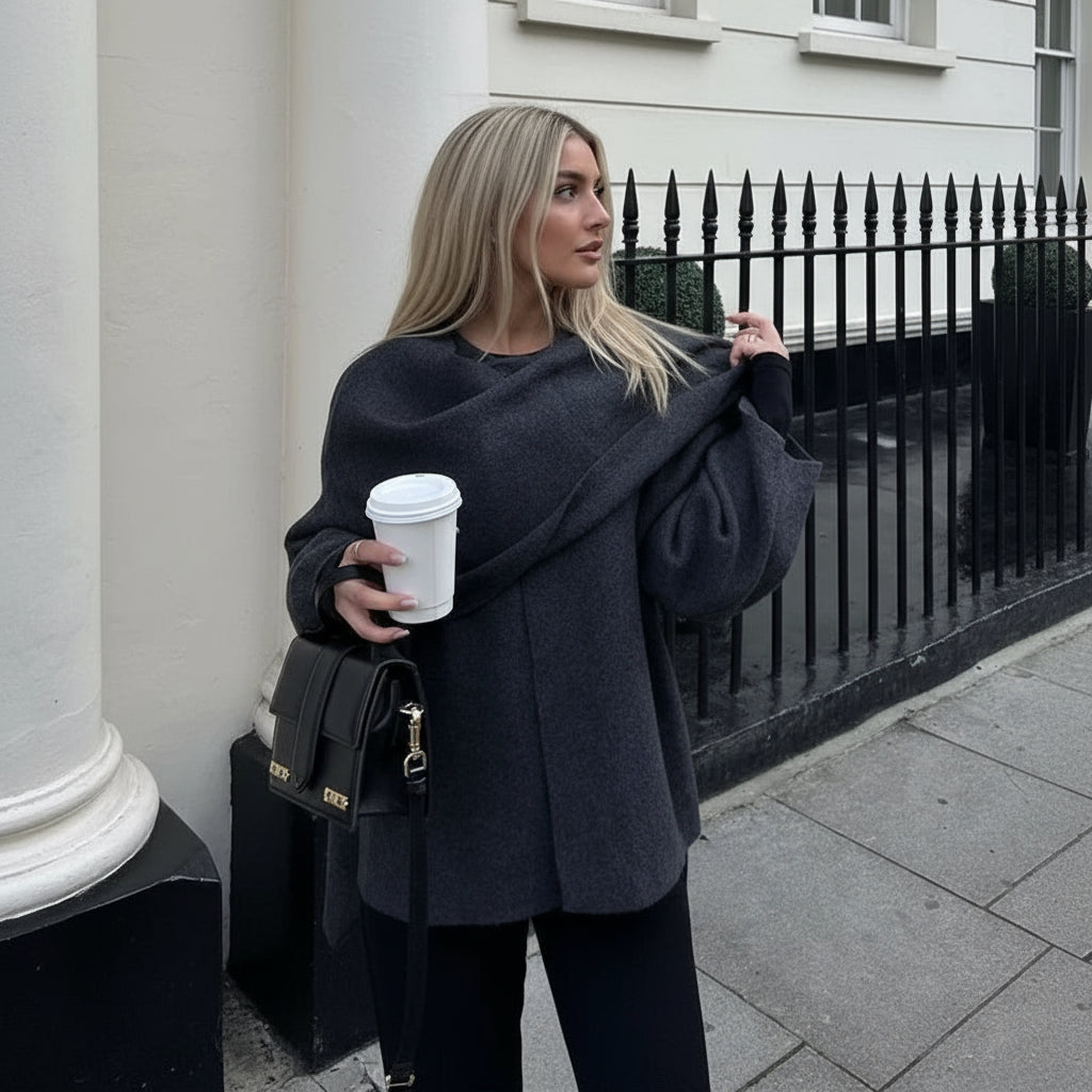 Manteau Doux à Écharpe Asymétrique