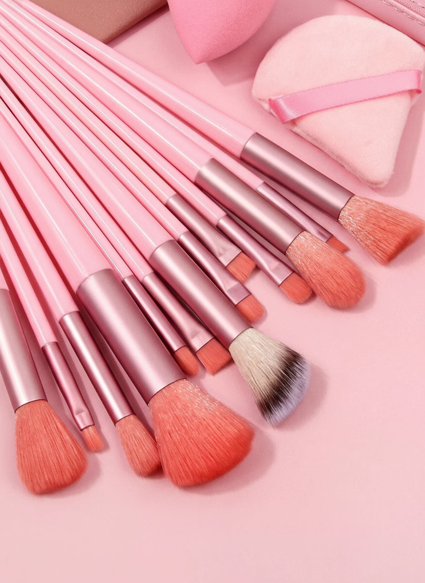 Coffret Beauté 29 Pièces – Set 13 Pinceaux de Maquillage, 12 Éponges, Brosse Nettoyante, Bandeau et Poignets