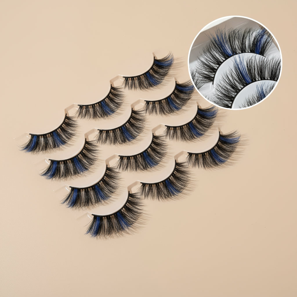 Faux Cils 3D Colorés en Fourrure de Vison Synthétique – Mélange Rose, Bleu, Rouge et Blanc