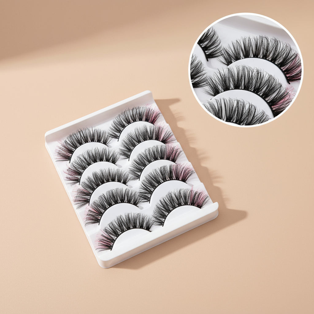 Faux Cils 3D Colorés en Fourrure de Vison Synthétique – Mélange Rose, Bleu, Rouge et Blanc