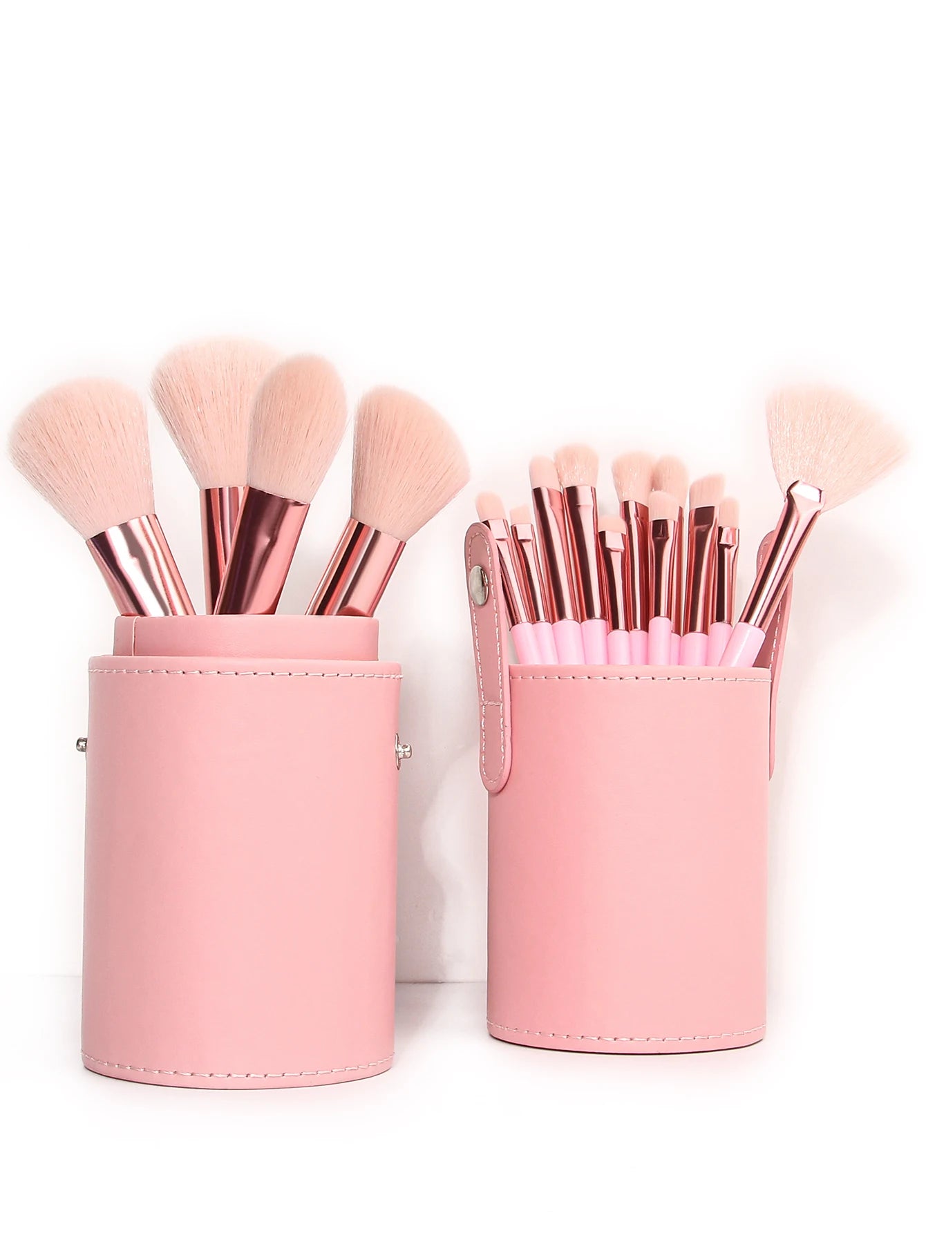 Set de 15 pinceaux de maquillage pour débutants – Manche rose, poils résistants, portable et facile à utiliser