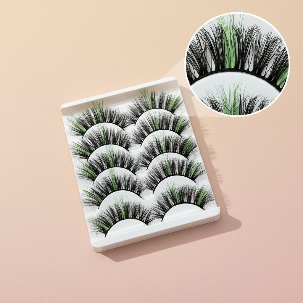 Faux Cils 3D Colorés en Fourrure de Vison Synthétique – Mélange Rose, Bleu, Rouge et Blanc