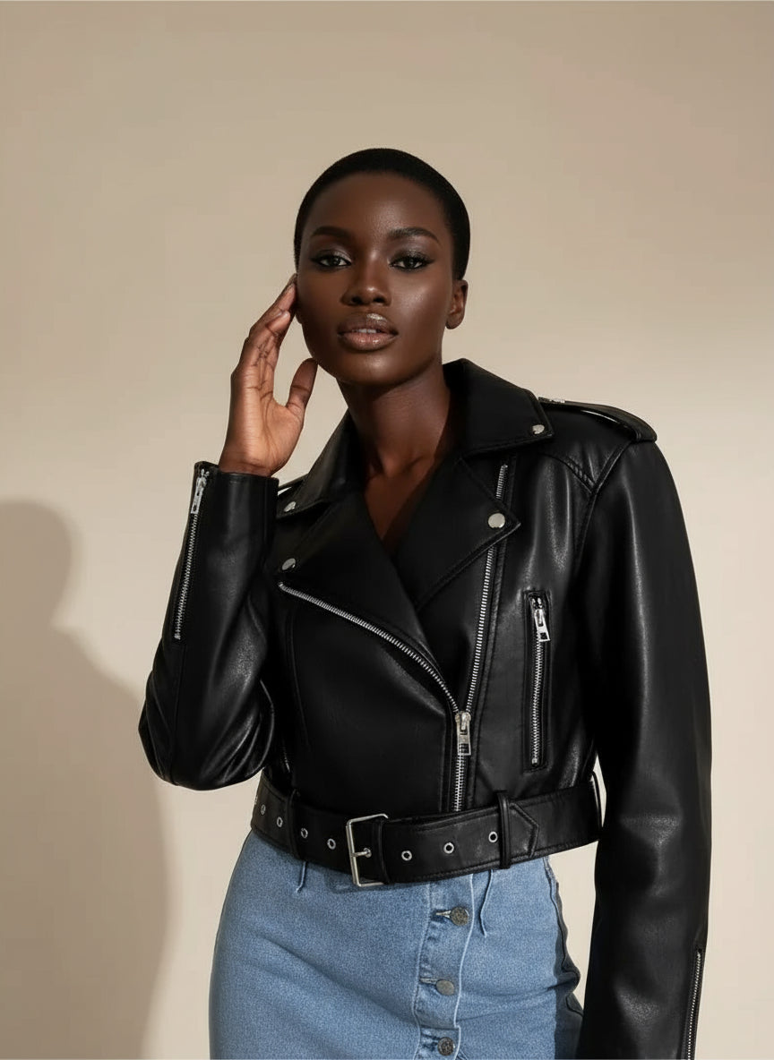 Veste courte oversize en similicuir vintage