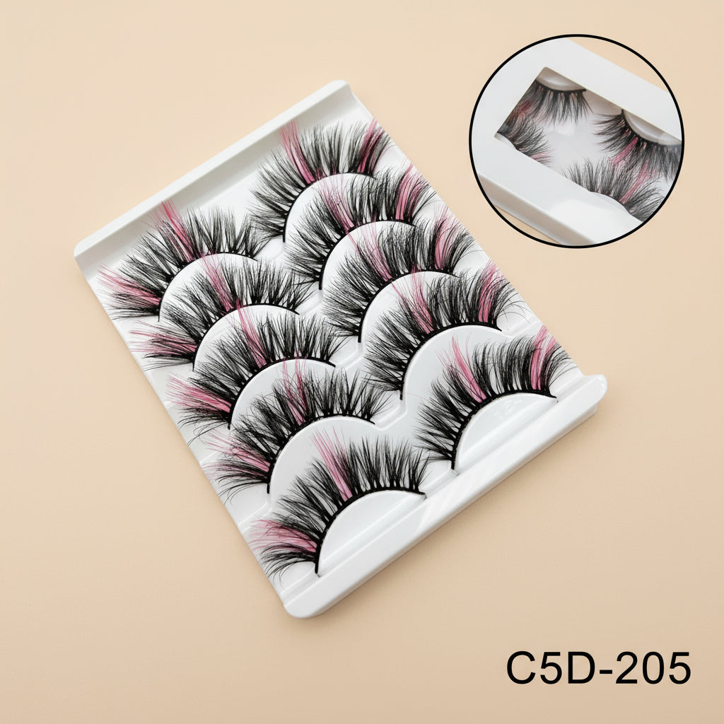 Faux Cils 3D Colorés en Fourrure de Vison Synthétique – Mélange Rose, Bleu, Rouge et Blanc