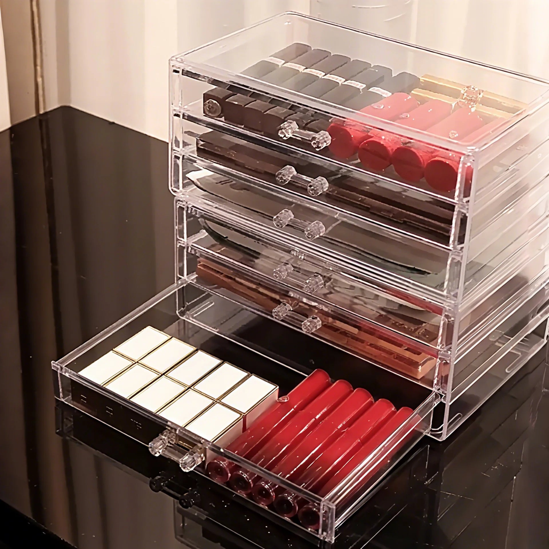 Organisateur Transparent à Tiroirs – Rangement Maquillage, Bijoux et Cosmétiques