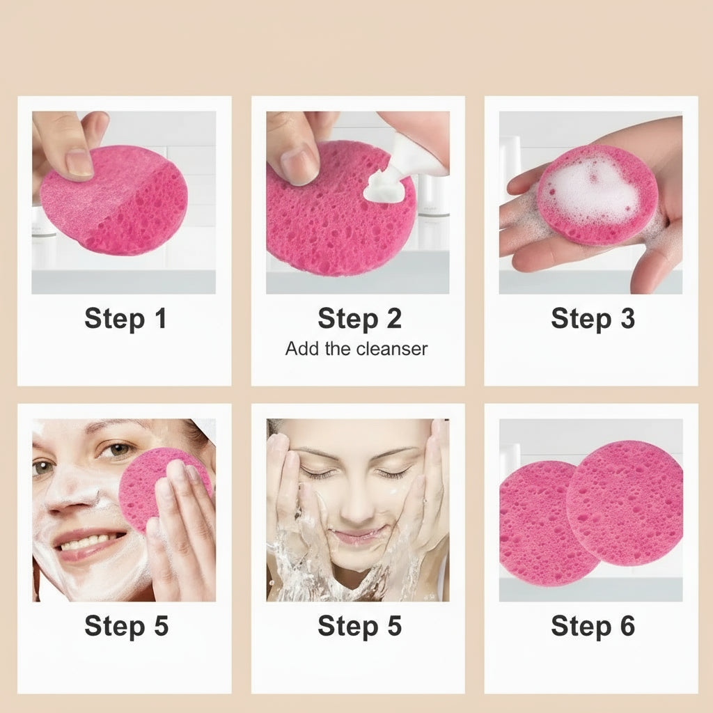 Éponges Visage Naturelles Compressées – 100 % Cellulose – Nettoyage & Démaquillage