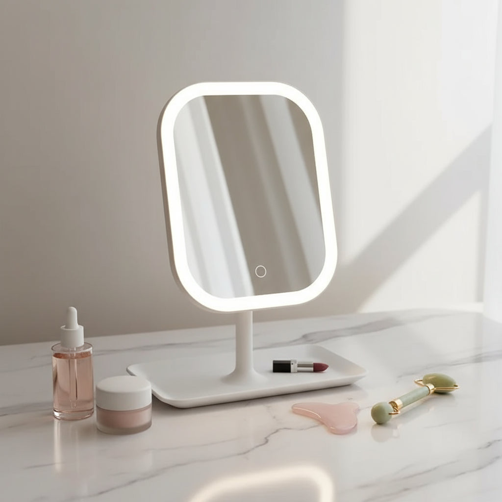 Miroir de Maquillage LED sur Pied – 3 Lumières Réglables – Écran Tactile –