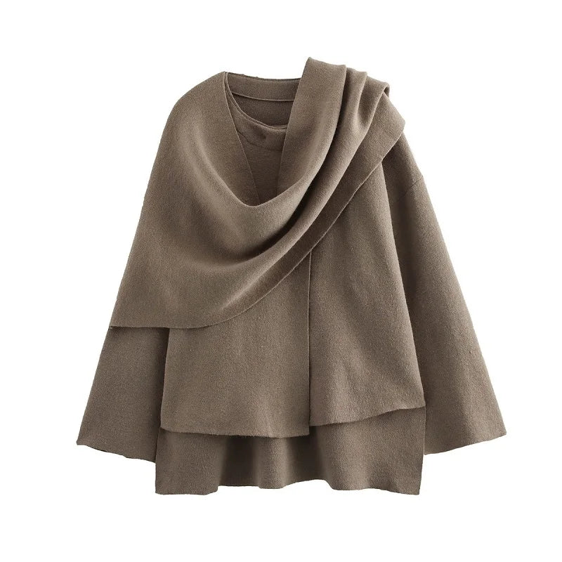 Manteau Doux à Écharpe Asymétrique