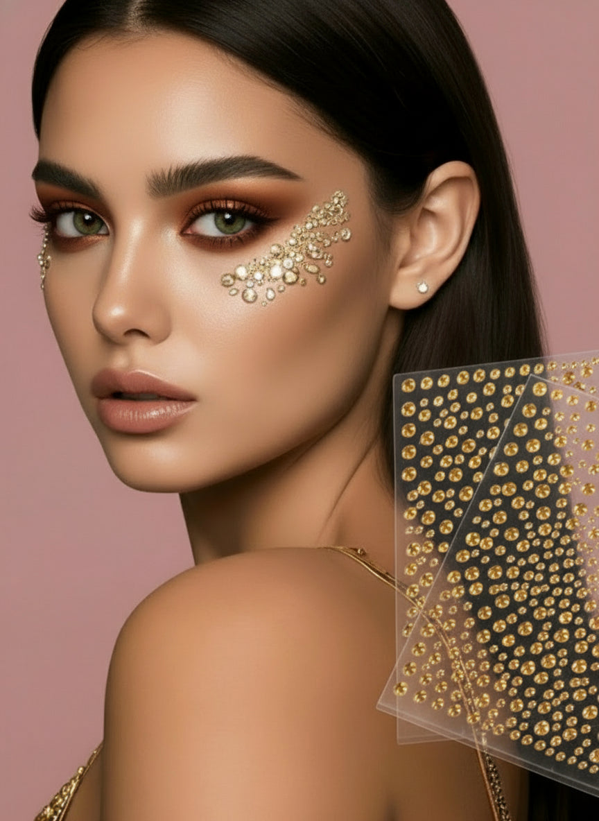 Strass 3D Dorés Autocollants pour Visage & Corps