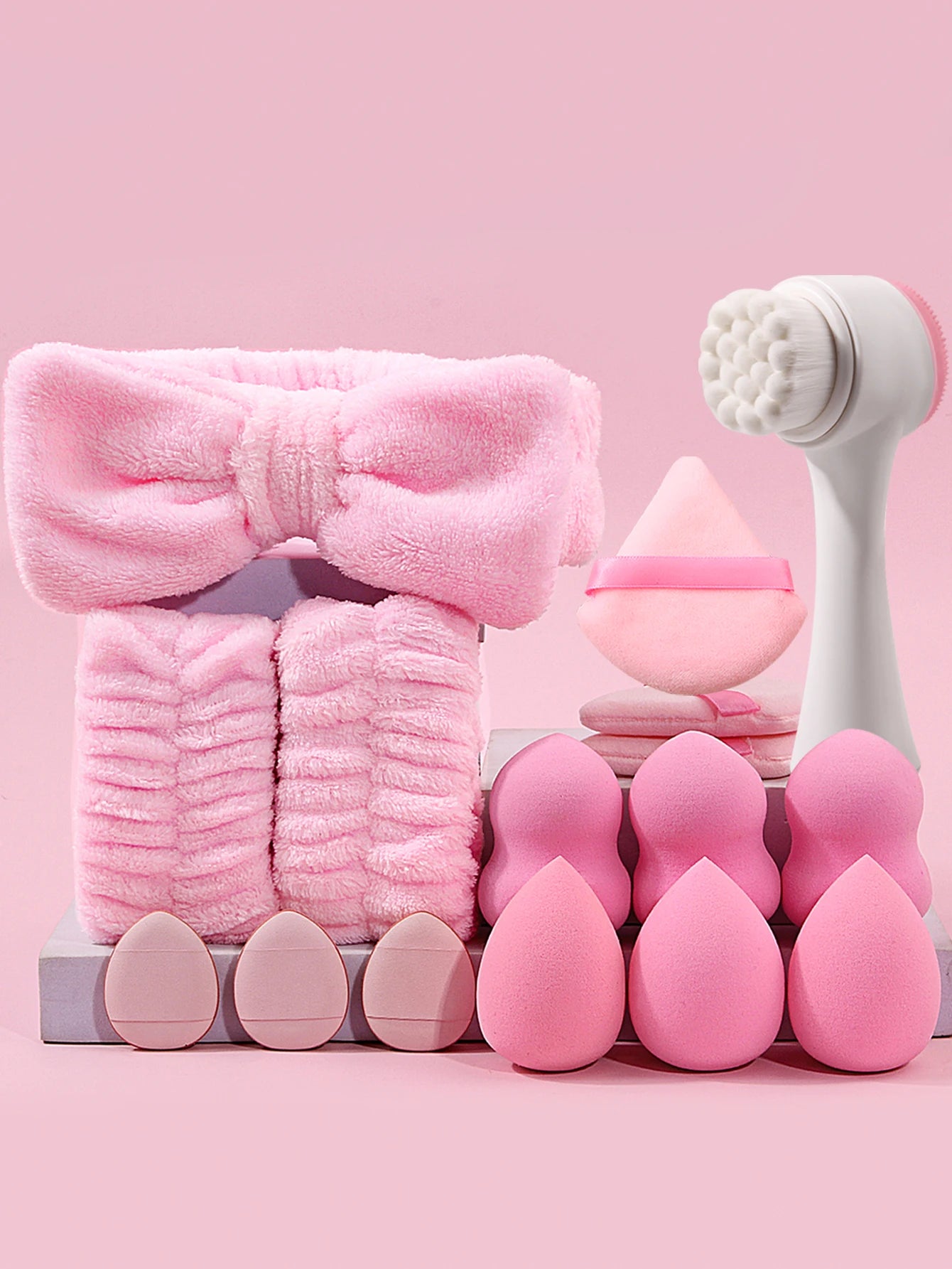 Coffret Beauté 29 Pièces – Set 13 Pinceaux de Maquillage, 12 Éponges, Brosse Nettoyante, Bandeau et Poignets