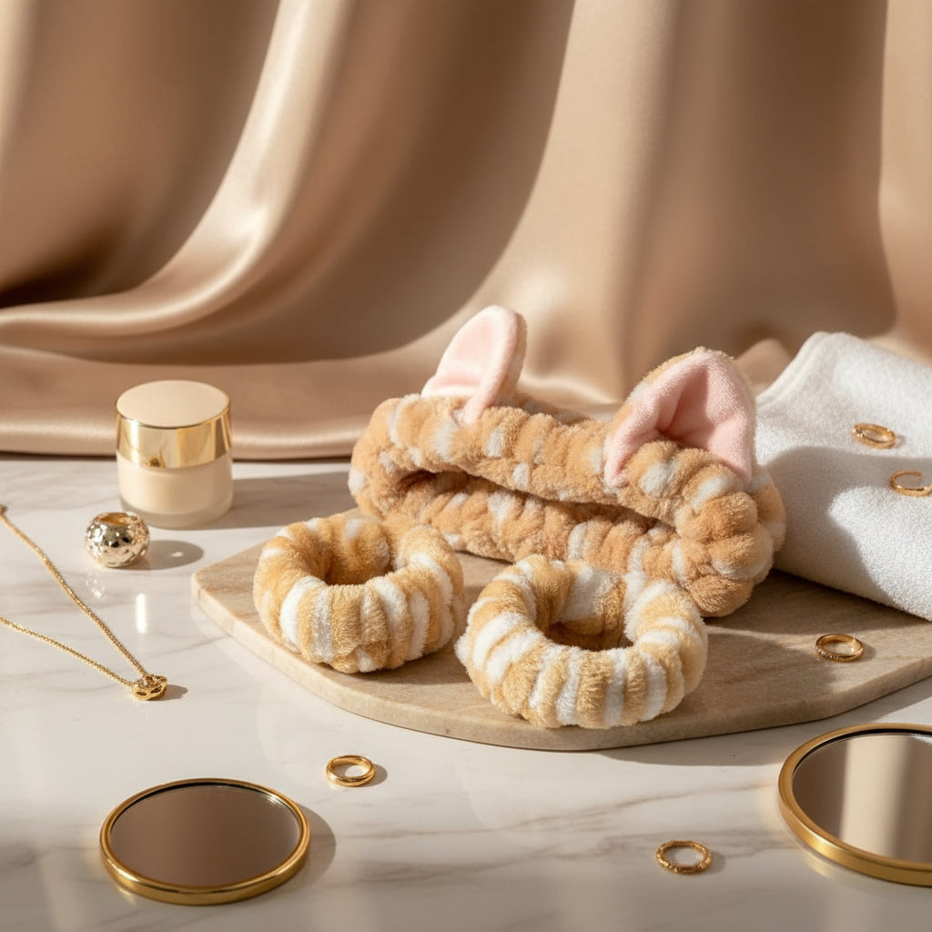 Bandeau Oreilles de Chat + Poignets Éponge – Ensemble SPA et Soin du Visage