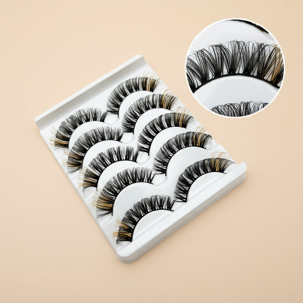 Faux Cils 3D Colorés en Fourrure de Vison Synthétique – Mélange Rose, Bleu, Rouge et Blanc
