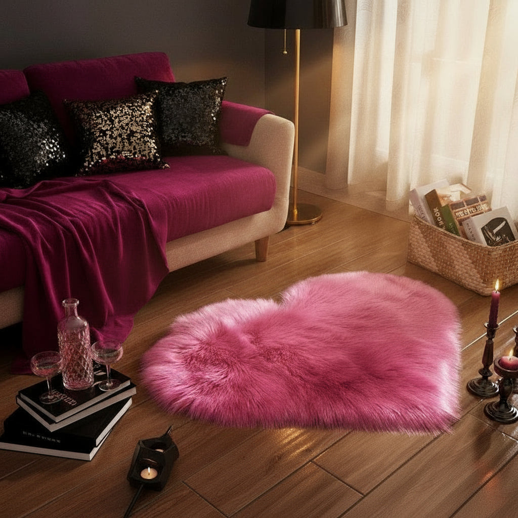 Tapis Cœur en Fausse Fourrure