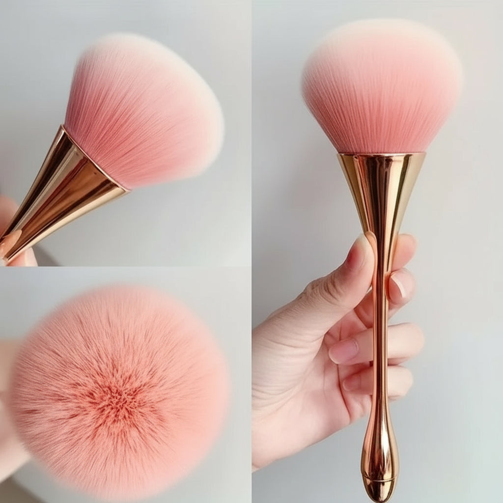 Pinceau Éventail Rose Doré – Pinceau Doux pour Poudre, Blush et Enlumineur