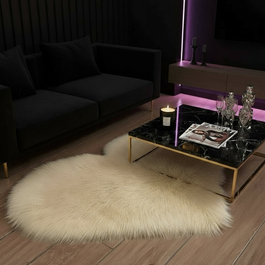 Tapis Cœur en Fausse Fourrure