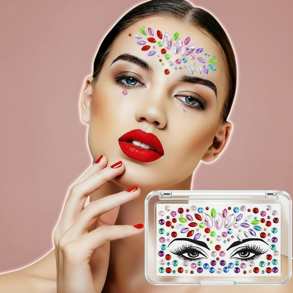 Plaquette de Strass 3D Colorés Autocollants pour Visage – Tatouages Éphémères Étincelants, Waterproof, Idéal Festival & Maquillage