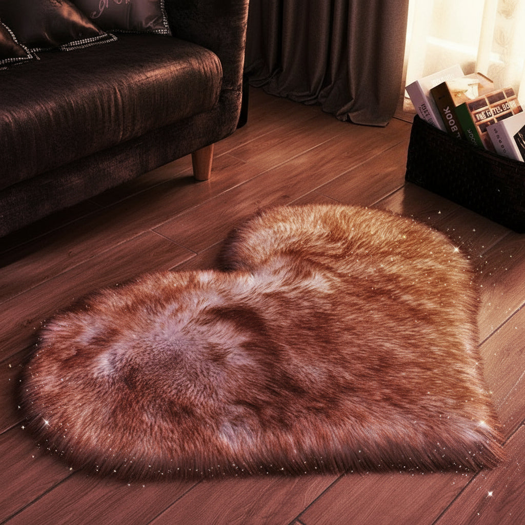 Tapis Cœur en Fausse Fourrure
