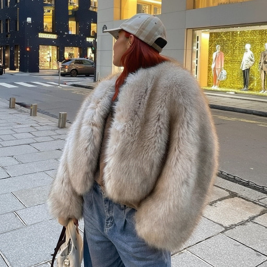 Manteau court en fausse fourrure