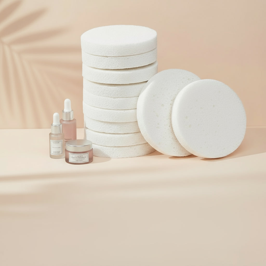Éponges Naturelles pour le Visage – Lot de 30 ou 60 | Sans Alcool ni Parfum | Nettoyantes & Exfoliantes