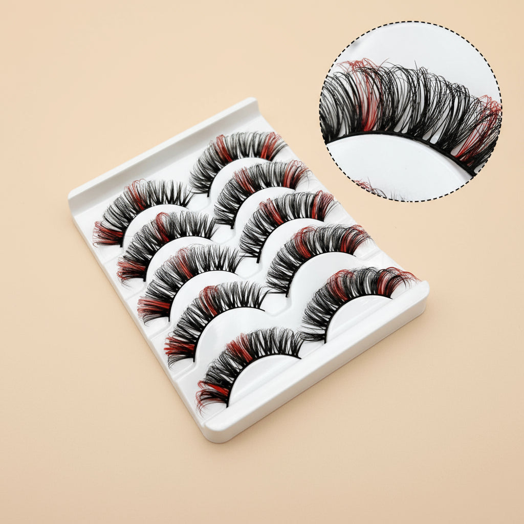 Faux Cils 3D Colorés en Fourrure de Vison Synthétique – Mélange Rose, Bleu, Rouge et Blanc