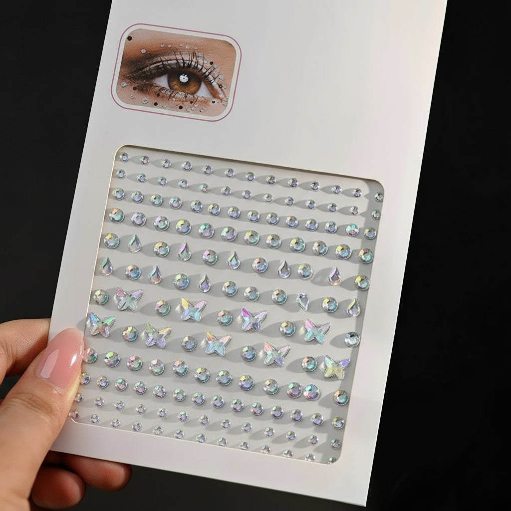 Plaquette de Strass 3D Colorés Autocollants pour Visage – Tatouages Éphémères Étincelants, Waterproof, Idéal Festival & Maquillage