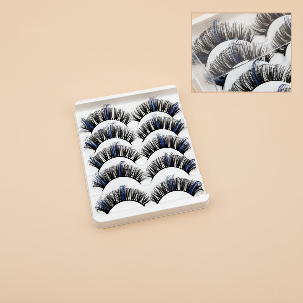 Faux Cils 3D Colorés en Fourrure de Vison Synthétique – Mélange Rose, Bleu, Rouge et Blanc