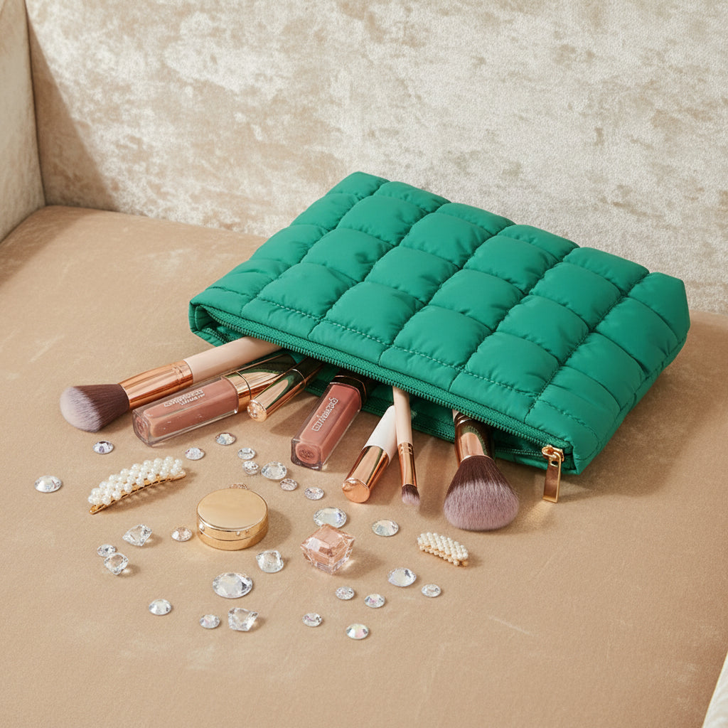 Grande Trousse Makeup Matelassée – Pochette Colorée et Spacieuse