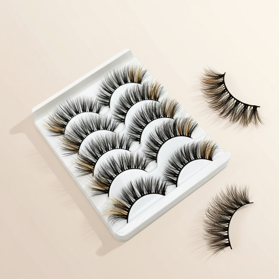 Faux Cils 3D Colorés en Fourrure de Vison Synthétique – Mélange Rose, Bleu, Rouge et Blanc