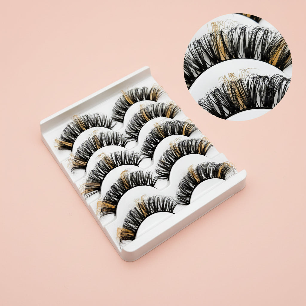Faux Cils 3D Colorés en Fourrure de Vison Synthétique – Mélange Rose, Bleu, Rouge et Blanc